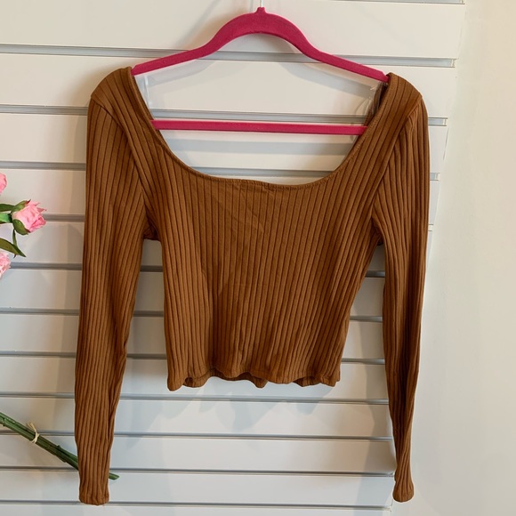 Brown ribbed long sleeve top - Picture 10 of 11